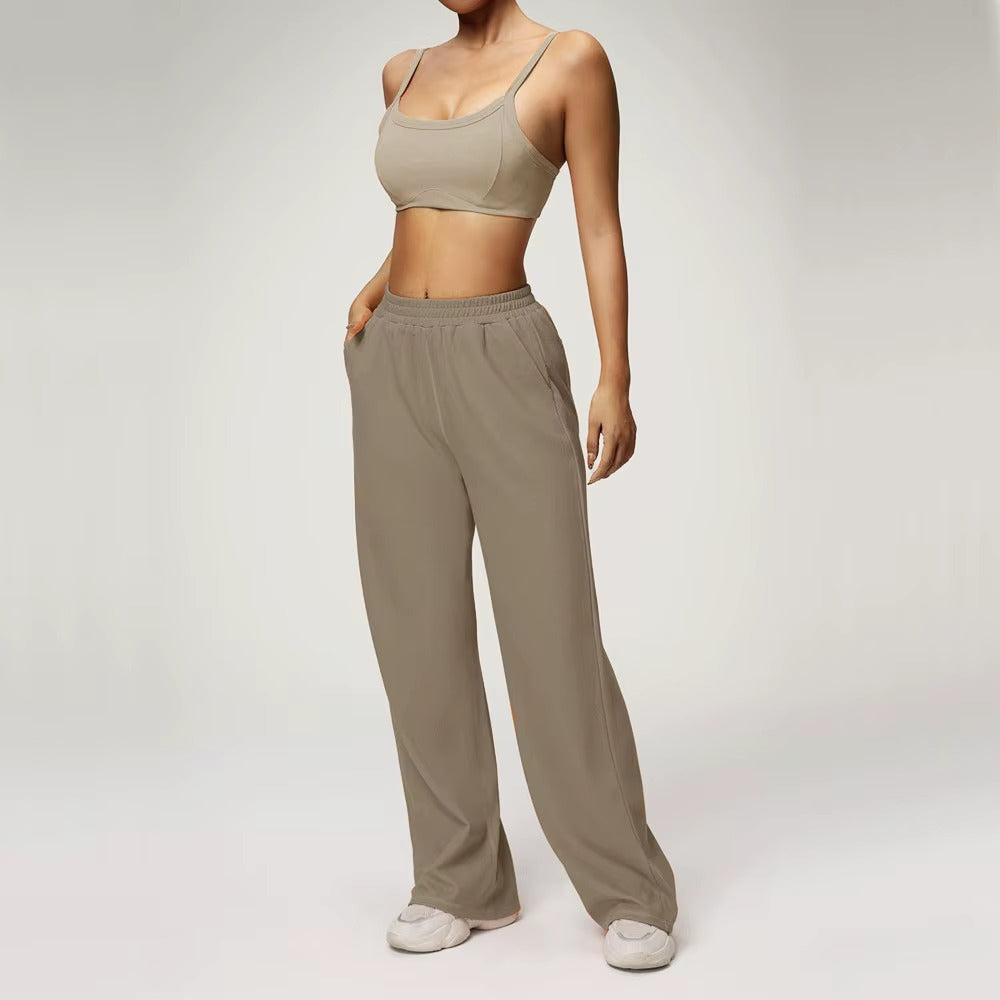 Dana Bra Crop Top & Flared Lounge Set Stone