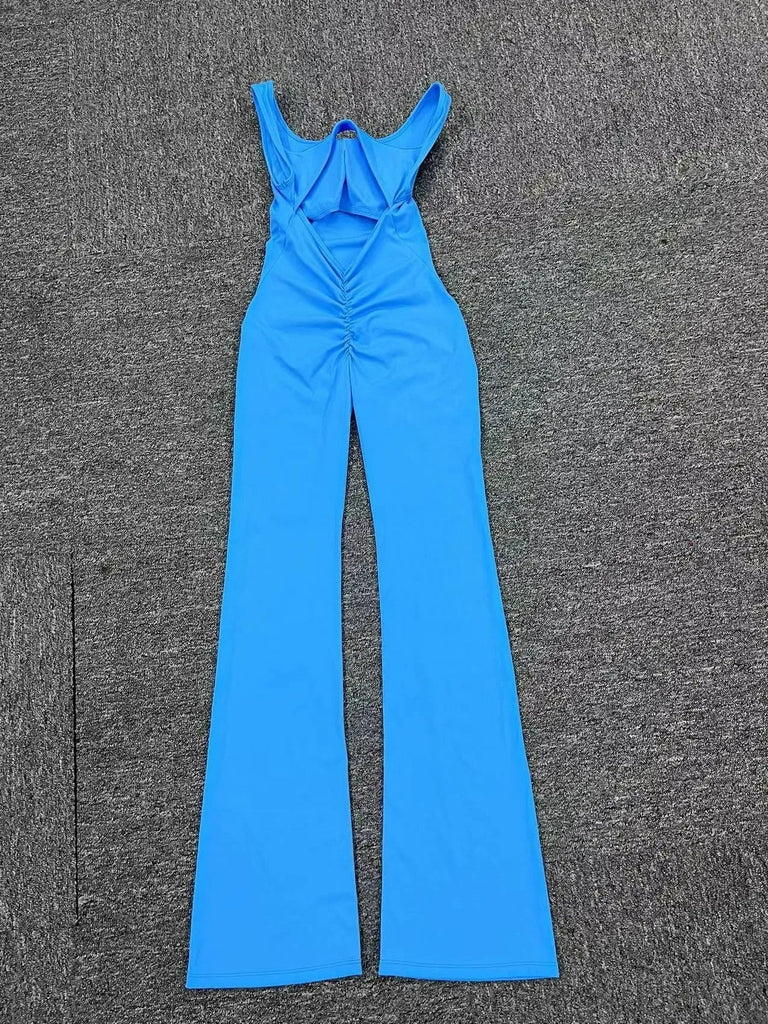 Scrunch V Back Flared Jumpsuit