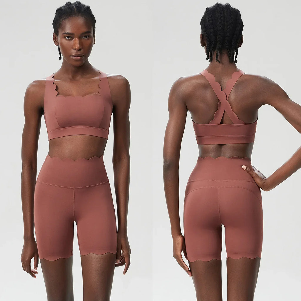 Scallop Square Top & Shorts Set Dark peach
