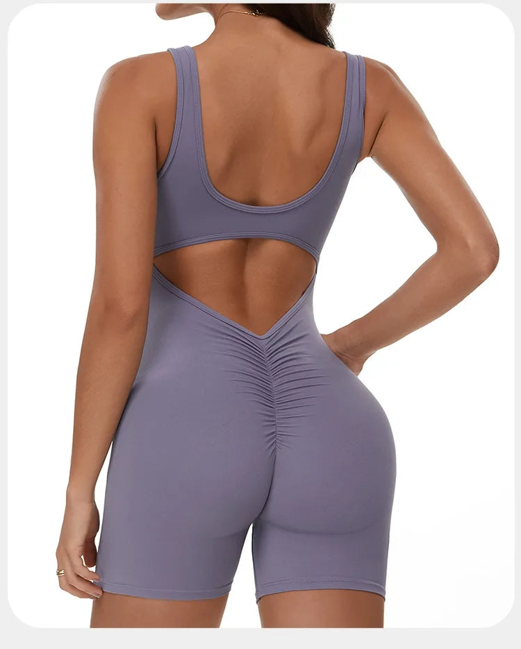 Summer Scrunch Back Sculpting Romper Purple