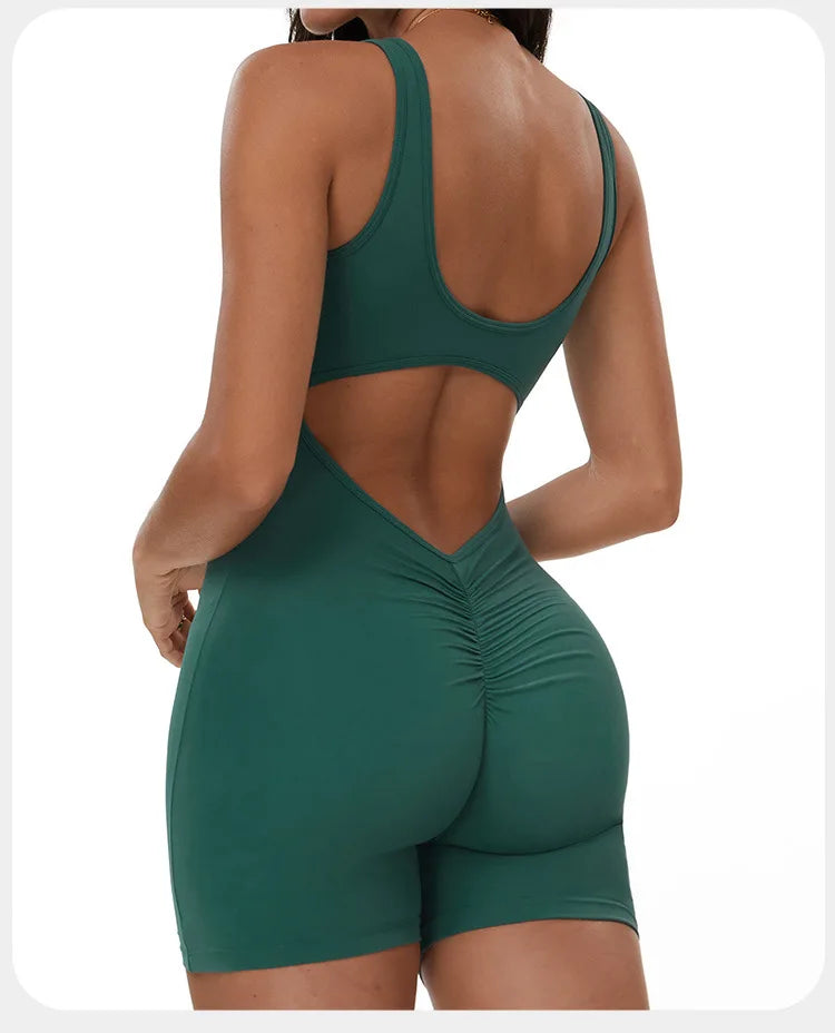 Summer Scrunch Back Sculpting Romper Deep lake green
