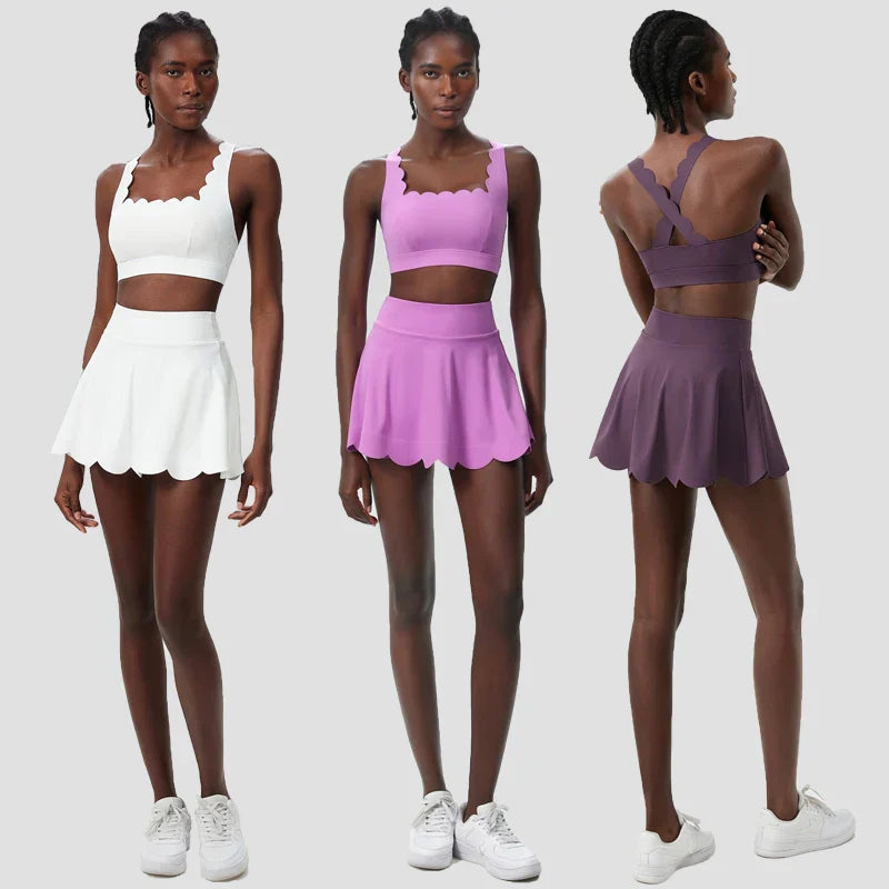 Scallop Cut Square Neck Top & Skort Set
