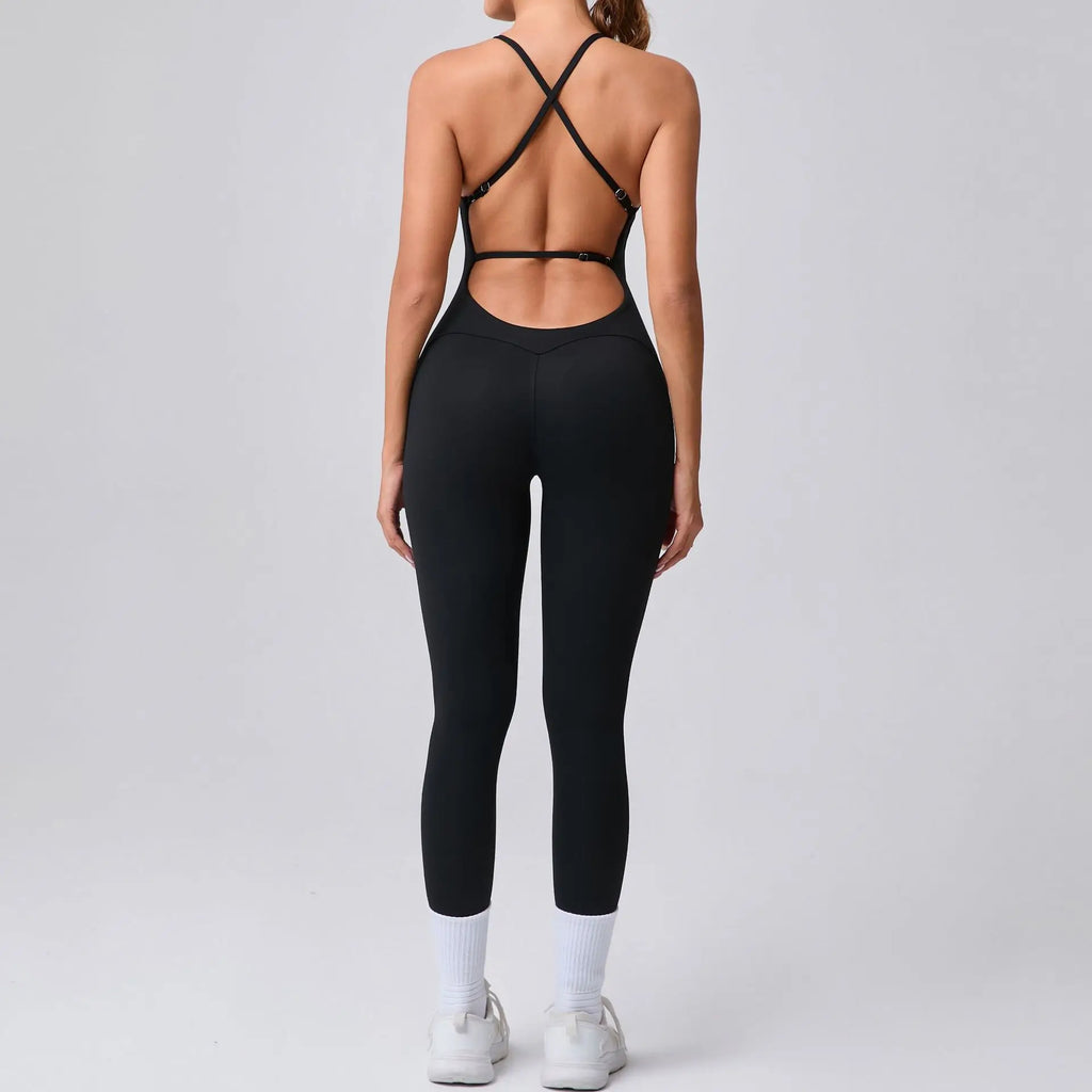 Power Backless Bodycon Jumpsuit Black