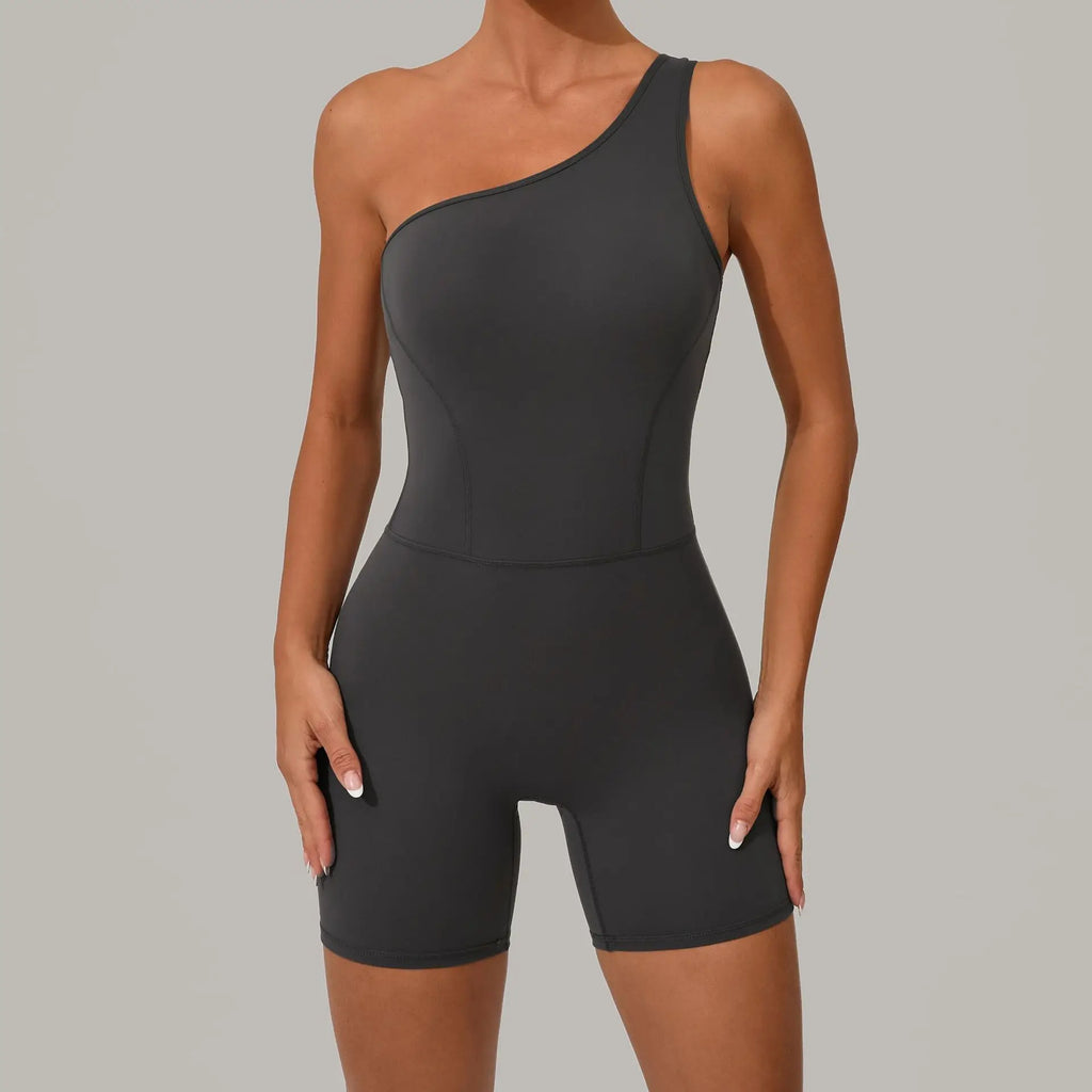 Laura One Shoulder Romper Graphite