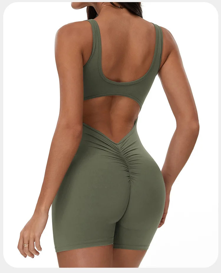 Summer Scrunch Back Sculpting Romper Army green