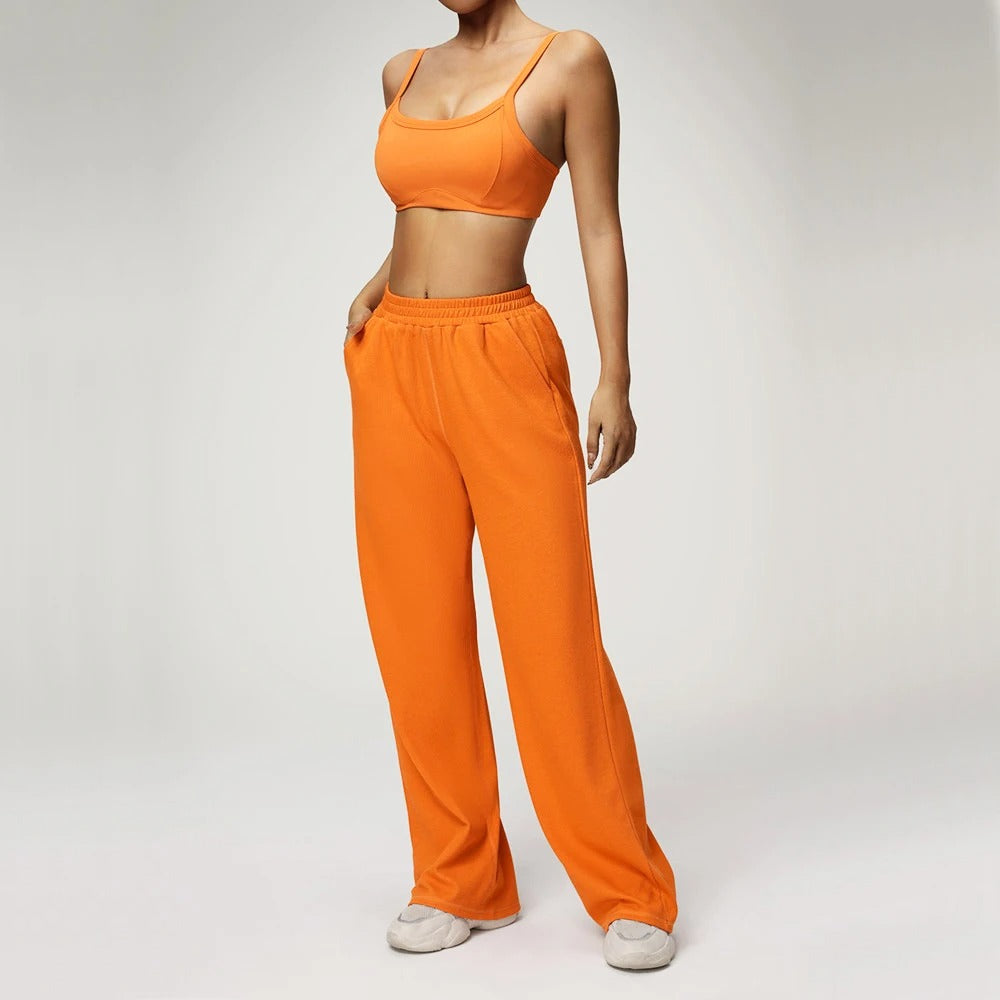 Dana Bra Crop Top & Flared Lounge Set Orange
