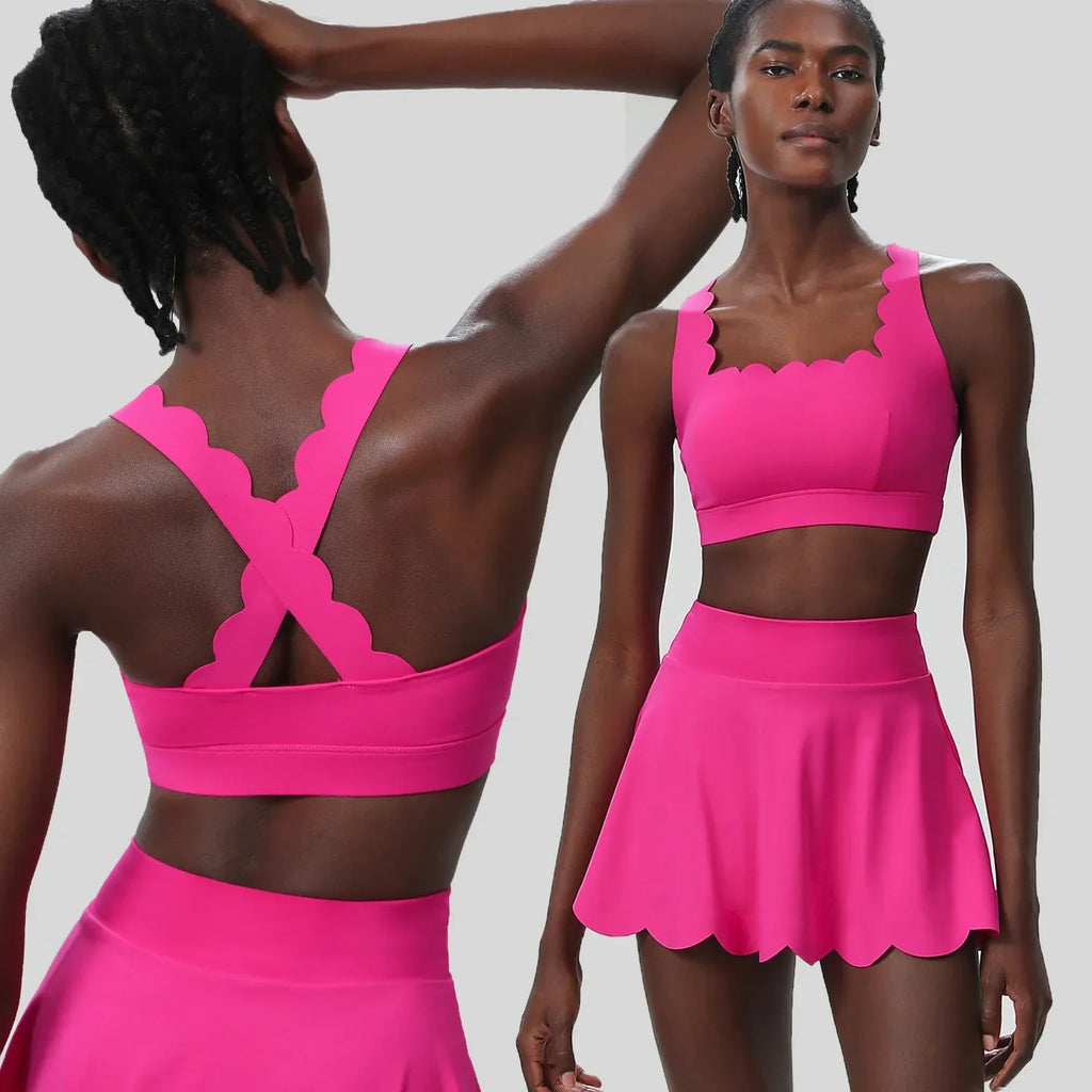 Scallop Cut Square Neck Top & Skort Set