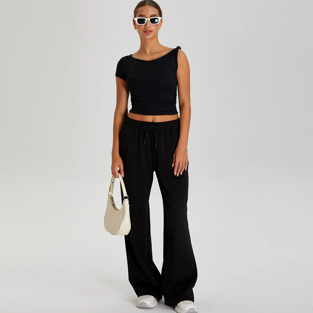 Kaia Lounge Top & Flared Joggers Set Black