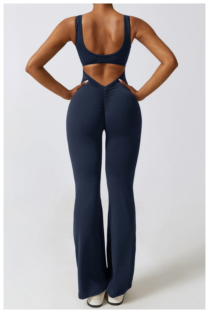 Scrunch Back Flared Jumpsuit Navy