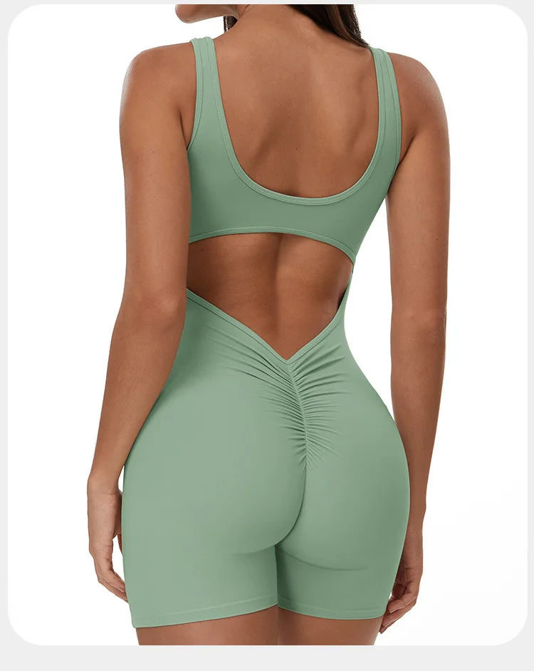Summer Scrunch Back Sculpting Romper Sage