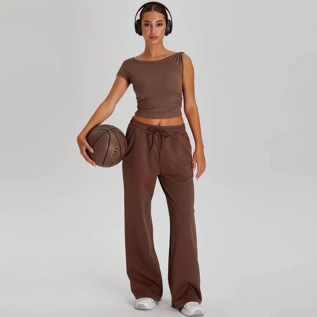 Kaia Lounge Top & Flared Joggers Set Brown