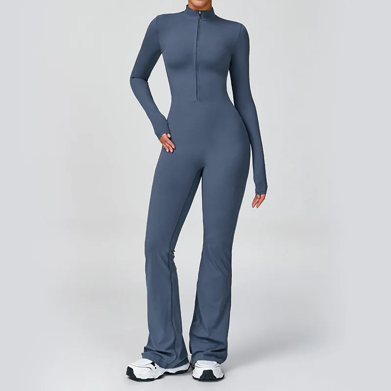 Super Sculpt Longsleeve Flared Jumpsuit Denim