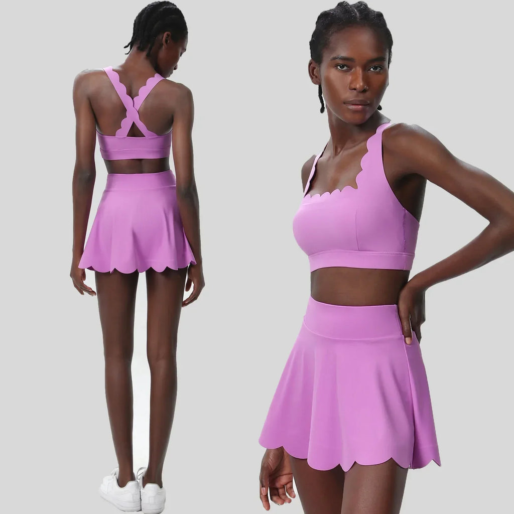 Scallop Cut Square Neck Top & Skort Set