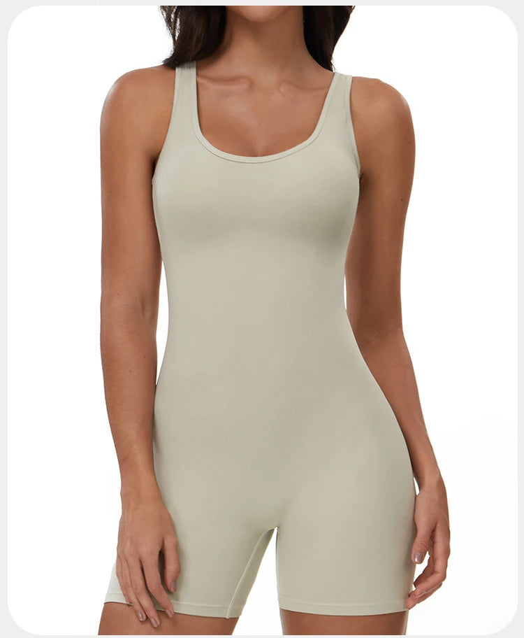Summer Scrunch Back Sculpting Romper Ivory