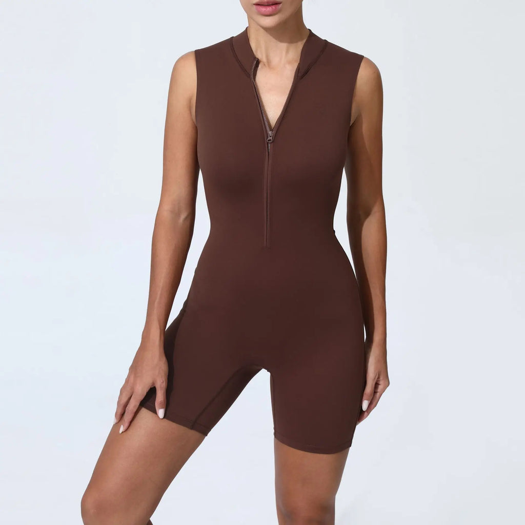 Revo Sleeveless Zip Romper Brown