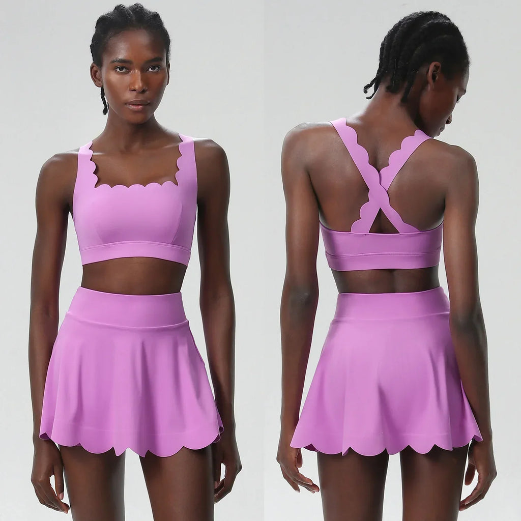 Scallop Cut Square Neck Top & Skort Set Peony