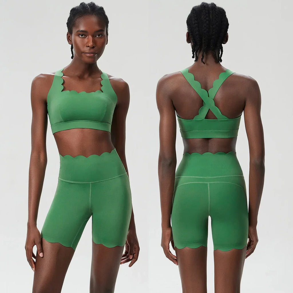 Scallop Square Top & Shorts Set Green