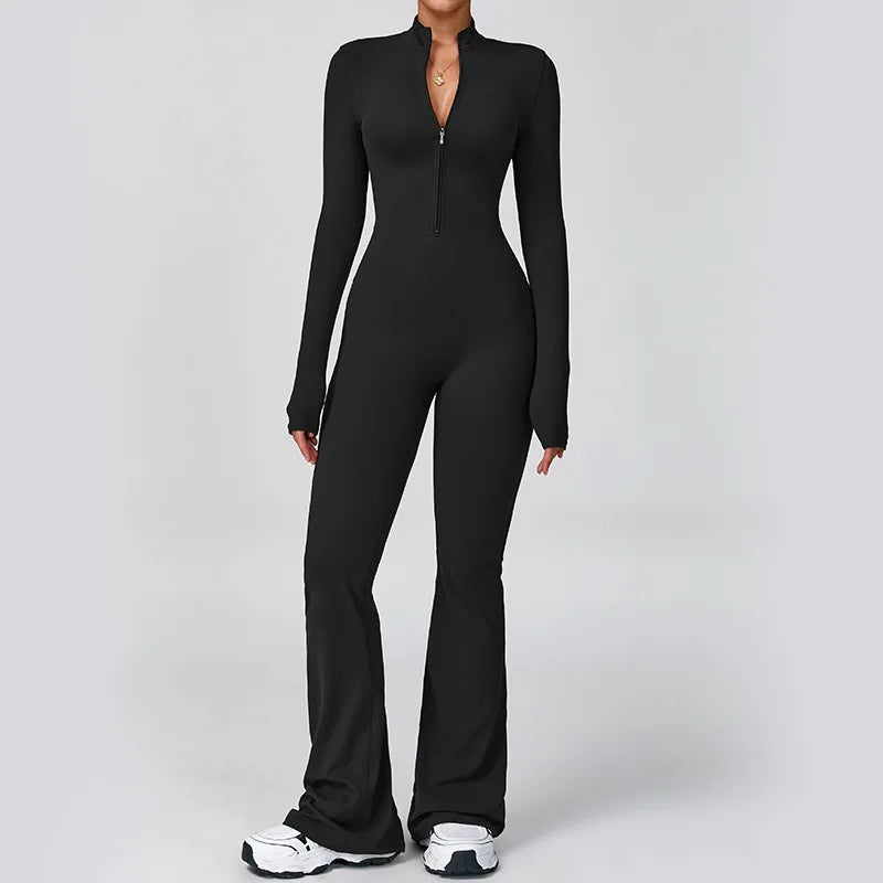 Super Sculpt Longsleeve Flared Jumpsuit Black