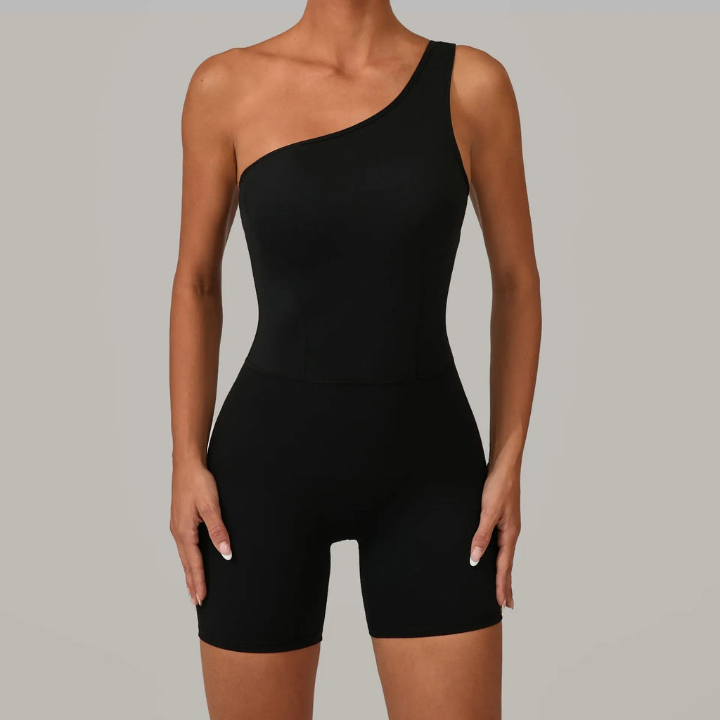 Laura One Shoulder Romper Black