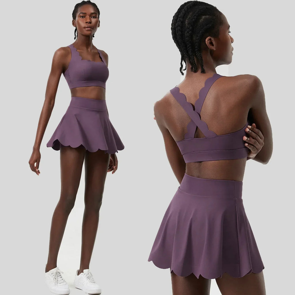 Scallop Cut Square Neck Top & Skort Set