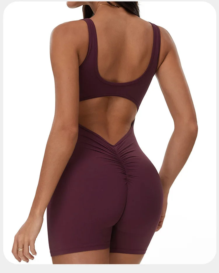 Summer Scrunch Back Sculpting Romper Burgundy