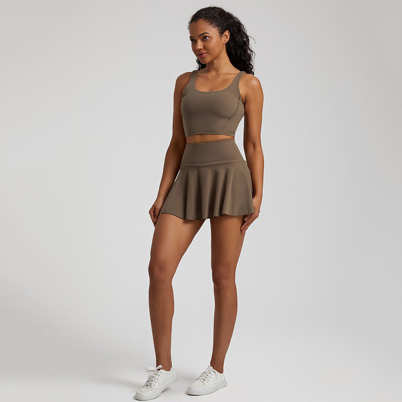 Tennis Crop Top & Skort Set Taupe
