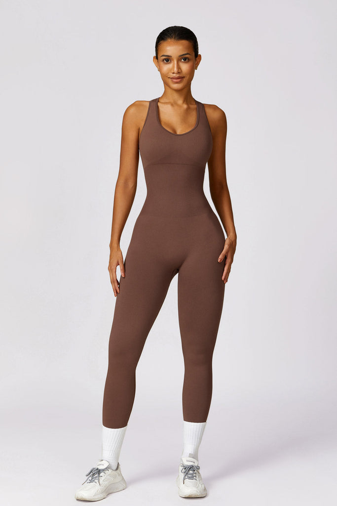 Mila Backless Racer Jumpsuit Brown