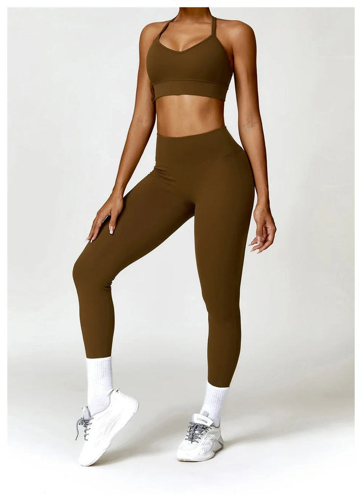Rachel Cross Bra & Legging Set Brown