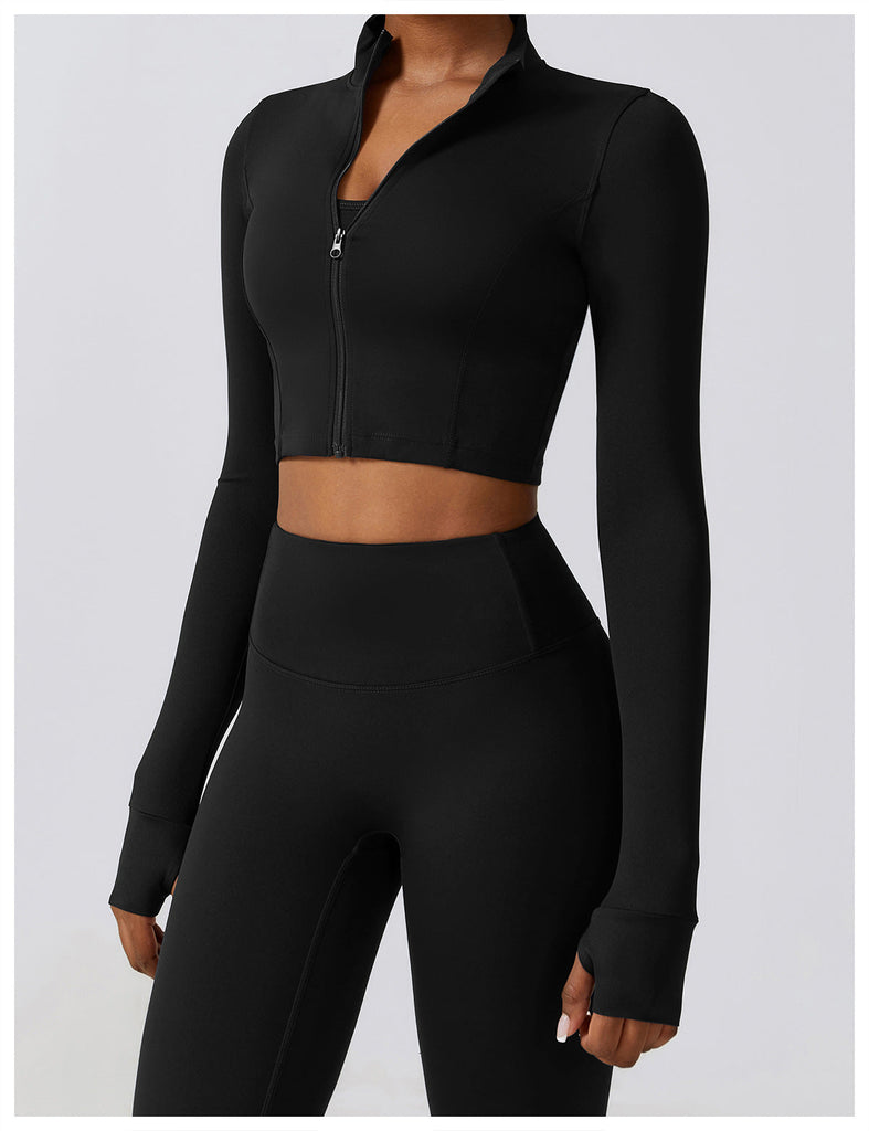 Thea Zip Longsleeve Top Black