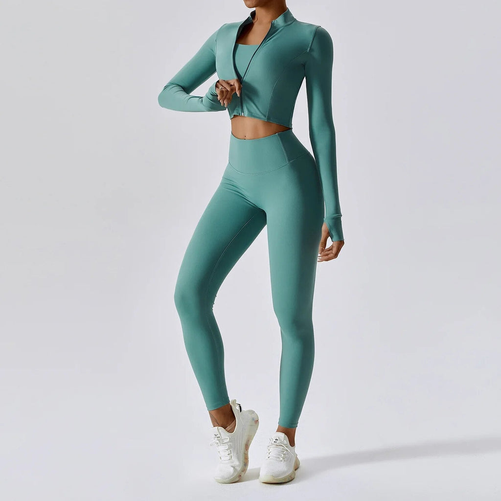 Thea 3 Piece Top & Leggings Set Bamboo green