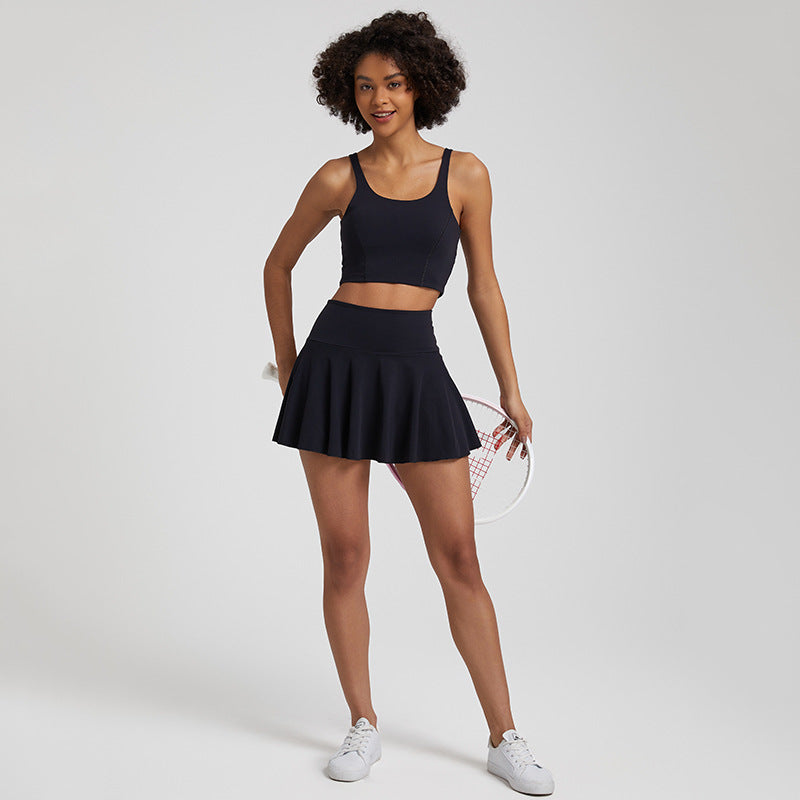 Tennis Crop Top & Skort Set Black