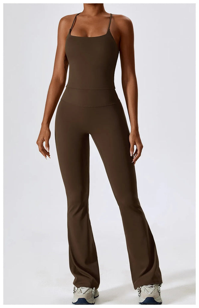 Daisy Tank Top & Flared Set Chocolate