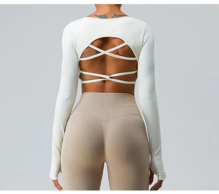 Carrie Cross Back Longsleeve Top White