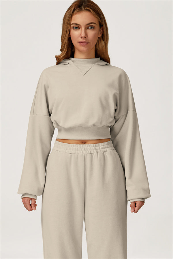 The Axis Crop Hoodie Pants 2-Piece Set Almond