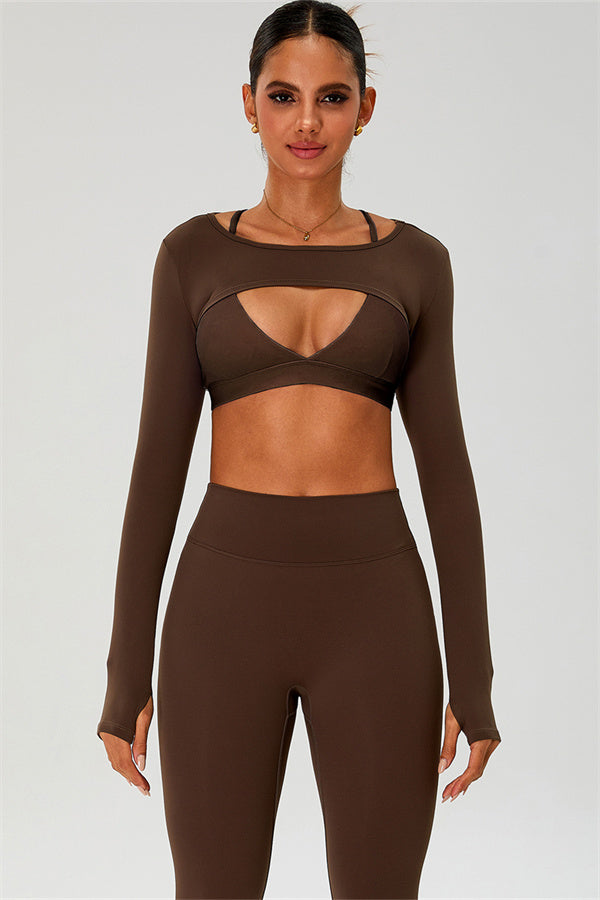 The Ember Sports Bra Crop Top Leggings 3-Piece Set Bistre