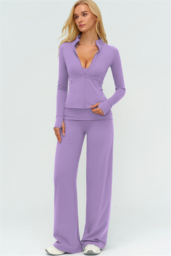 The Twirl Zip Jacket Halter Tank Top Leggings 3-Piece Set