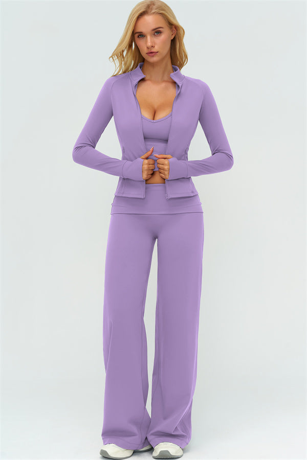 The Twirl Zip Jacket Halter Tank Top Leggings 3-Piece Set