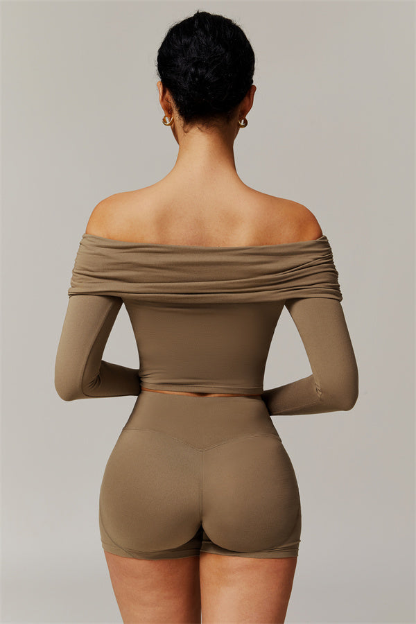 The Luxe Ruched Long Sleeve Off-Shoulder Top Shorts 2-Piece Set