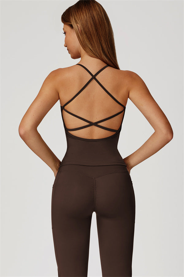 The Propel Crop Top Flared Leggings 2-Piece Set Bistre