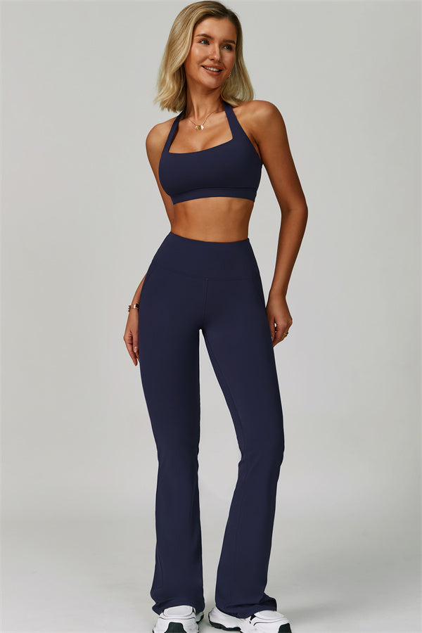The Bold Halter Sports Bra Flared Leggings 2-Piece Set Tuna