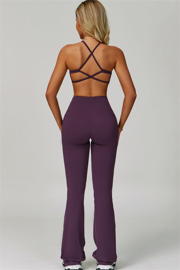 The Bold Cross Back Sports Bra Flared Leggings 2-Piece Set