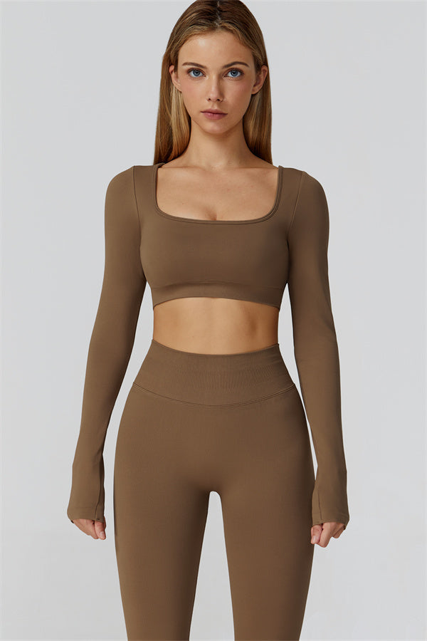 The Reign Long Sleeve Crop Top Leggings 2-Piece Set Roman Brown