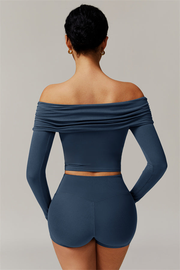 The Luxe Ruched Long Sleeve Off-Shoulder Top Shorts 2-Piece Set