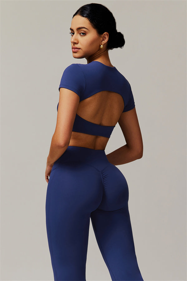 The Delicate Crop Top Flared Leggings 2-Piece Set Navy