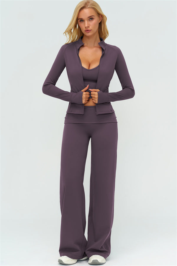 The Twirl Zip Jacket Halter Tank Top Leggings 3-Piece Set