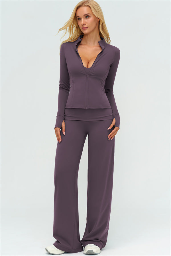 The Twirl Zip Jacket Halter Tank Top Leggings 3-Piece Set