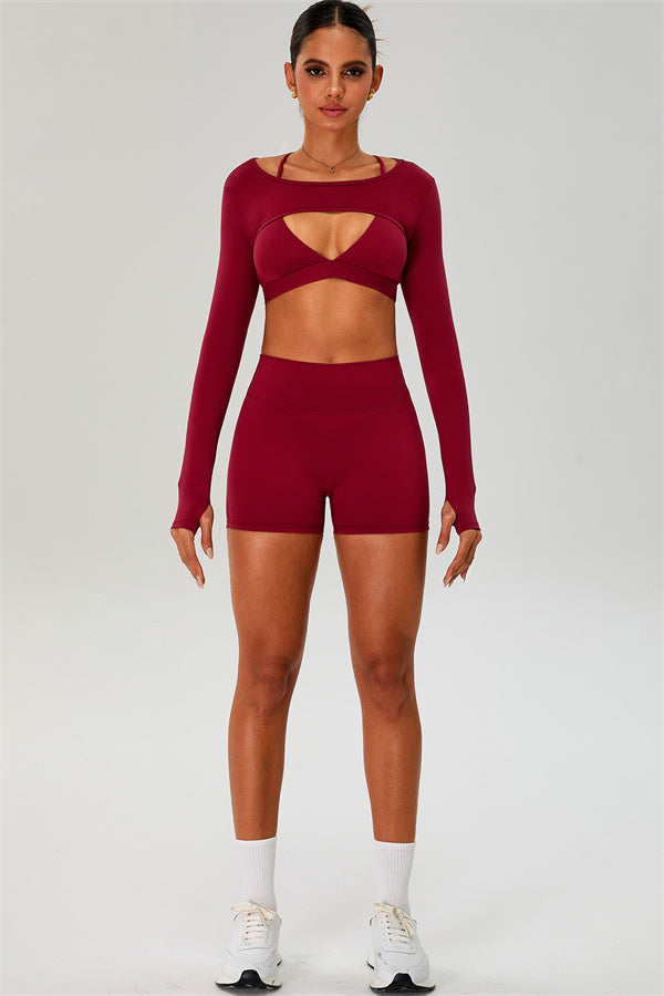The Ember Sports Bra Crop Top Shorts 3-Piece Set