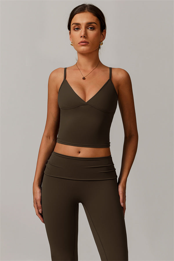 The Vigor Tank Top Flared Leggings 2-Piece Set Taupe