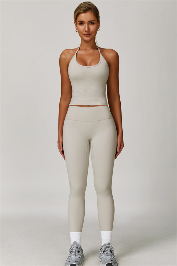The Refresh Halter Crop Top Leggings 2-Piece Set Ivory