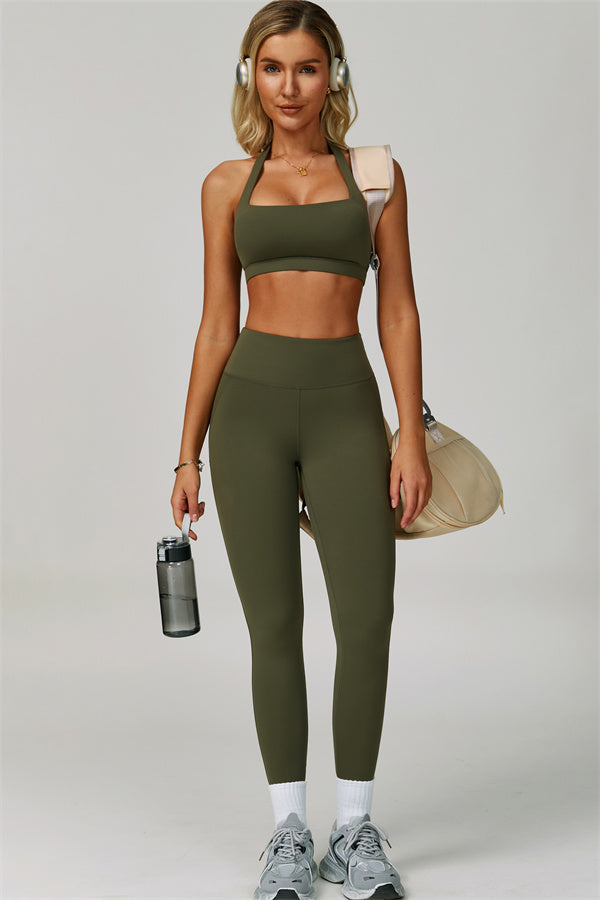 The Bold Halter Sports Bra Leggings 2-Piece Set Woodland